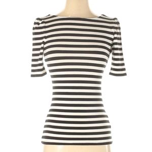 WHBM Black & White Striped Short Sleeve Shirt